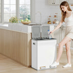 Hzuaneri Kitchen Rubbish Bin, Waste Separation System, 2 Compartments, 60 L (2 x 30 L), Stainless Steel Kitchen Rubbish Bin, Pedal Bin with Colour-Coded Pedals, Rubbish Bin, Quiet Slow Descent, White SW23099W