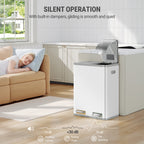 Hzuaneri Kitchen Rubbish Bin, Waste Separation System, 2 Compartments, 60 L (2 x 30 L), Stainless Steel Kitchen Rubbish Bin, Pedal Bin with Colour-Coded Pedals, Rubbish Bin, Quiet Slow Descent, White SW23099W