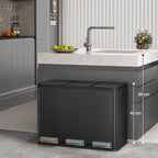 Hzuaneri Kitchen Bin, 45L (3 x 15L), Recycling Bin with 3 Compartments, Color-Coded Pedal Bins, Quiet and Slow-Close, with 15 Bin Bags, for Kitchen, Black SW04599B