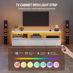 Hzuaneri TV Cabinet with RGB LED Lighting (25 Colours), TV Cabinet for TVs up to 65 Inches 143.5 Long, TV Board with 3 Drawers, 3 Open Compartments for Living Room, Bedroom, White TV16503W