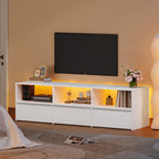 Hzuaneri TV Cabinet with RGB LED Lighting (25 Colours), TV Cabinet for TVs up to 65 Inches 143.5 Long, TV Board with 3 Drawers, 3 Open Compartments for Living Room, Bedroom, White TV16503W