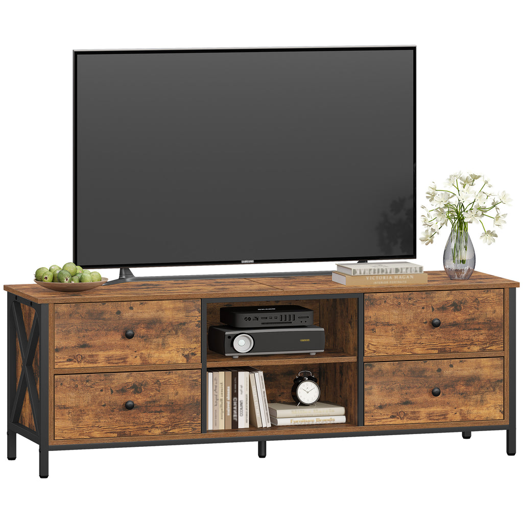 Hzuaneri TV cabinet with 4 drawers, TV stand for TVs under 65 inches, with 2 open compartments, 40 x 147 x 50 cm, TV cabinet for living room, bedroom, vintage brown-black TV16801B