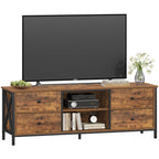 Hzuaneri TV cabinet with 4 drawers, TV stand for TVs under 65 inches, with 2 open compartments, 40 x 147 x 50 cm, TV cabinet for living room, bedroom, vintage brown-black TV16801B