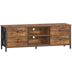Hzuaneri TV cabinet with 4 drawers, TV stand for TVs under 65 inches, with 2 open compartments, 40 x 147 x 50 cm, TV cabinet for living room, bedroom, vintage brown-black TV16801B