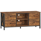 Hzuaneri TV cabinet with 4 drawers, TV stand for TVs under 55 inches, with 2 open compartments, 40 x 120 x 50 cm, TV cabinet for living room, bedroom, vintage brown-black TV16901B