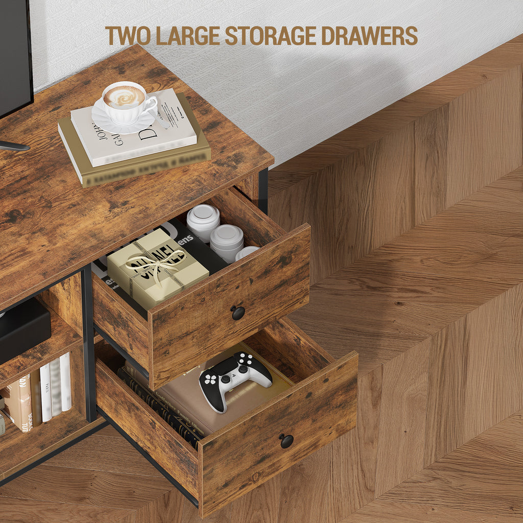 Hzuaneri TV cabinet with 4 drawers, TV stand for TVs under 55 inches, with 2 open compartments, 40 x 120 x 50 cm, TV cabinet for living room, bedroom, vintage brown-black TV16901B