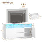 Hzuaneri TV cabinet with RGB LED lighting (25 colors), TV stand for TVs up to 65 inches, sideboard with 2 drawers and 3 open compartments, for living room and bedroom, white TV17003X