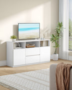 Hzuaneri TV cabinet with RGB LED lighting (25 colors), TV stand for TVs up to 65 inches, sideboard with 2 drawers and 3 open compartments, for living room and bedroom, white TV17003X
