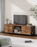 Hzuaneri TV cabinet with 4 drawers, TV stand for TVs under 80 inches, with 2 open compartments, 40 x 178 x 50 cm, TV cabinet for living room, bedroom, vintage brown-black,TV17801B
