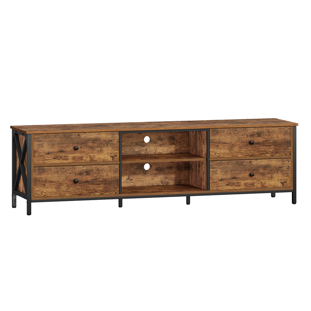 Hzuaneri TV cabinet with 4 drawers, TV stand for TVs under 80 inches, with 2 open compartments, 40 x 178 x 50 cm, TV cabinet for living room, bedroom, vintage brown-black,TV17801B