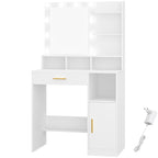 Hzuaneri Dressing Table with 10 LED Lights & Mirror, Large Storage Drawer & Cabinet, 3 Color Modes Vanity Desk