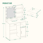 Hzuaneri Dressing Table with 10 LED Lights & Mirror, Large Storage Drawer & Cabinet, 3 Color Modes Vanity Desk