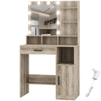 Hzuaneri Dressing Table with 10 LED Lights & Mirror, Large Storage Drawer & Cabinet, 3 Color Modes Vanity Desk