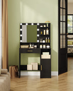 Hzuaneri Dressing Table with 10 LED Lights & Mirror, Large Storage Drawer & Cabinet, 3 Color Modes Vanity Desk