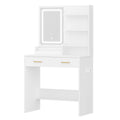 Hzuaneri Dressing Table with LED Light, 2 AC Outlets and 2 USB, with 2 Drawers and 4 Open Compartments, Storage Compartment, for Bedroom, Living Room, Bathroom, Modern Style, White VT32003X