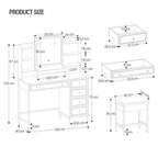 Hzuaneri Dressing Table, Vanity Desk with Soft Stool, HD Mirror and Adjustable LED Lights, Makeup Table with Socket and USB, 5 Drawers, Open Storage Compartment, Luxury Style, White-Gold DT352HDT