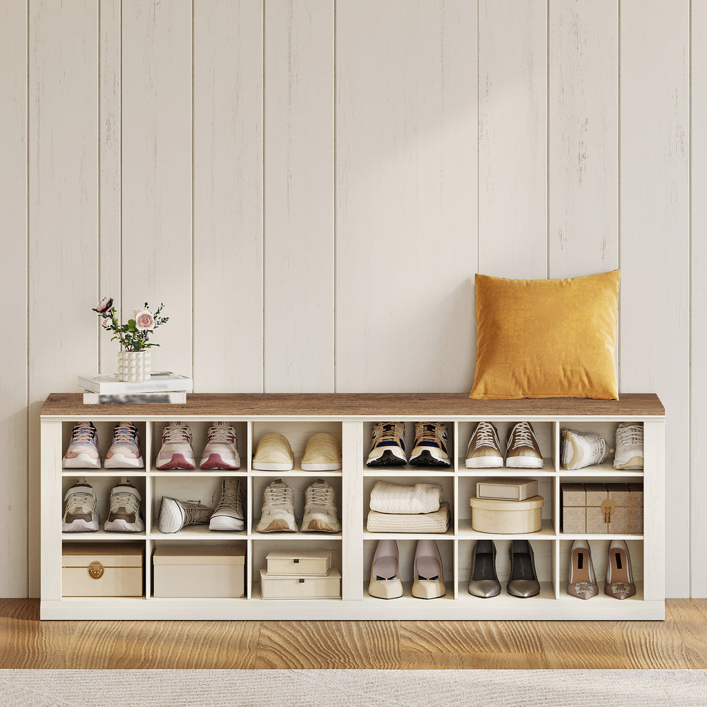 Hzuaneri Shoe Bench, Bench with Storage Space, Seat Chest, 2 Sturdy Hinges, Storage Cabinet, 40 x 100 x 48 cm for Hallway, Living Room, X Sturdy Frame with Canopy, White Brownv SB04514B