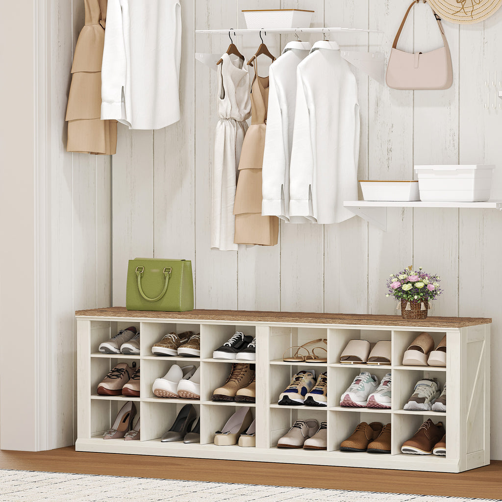 Hzuaneri Shoe Bench, Bench with Storage Space, Seat Chest, 2 Sturdy Hinges, Storage Cabinet, 40 x 100 x 48 cm for Hallway, Living Room, X Sturdy Frame with Canopy, White Brownv SB04514B