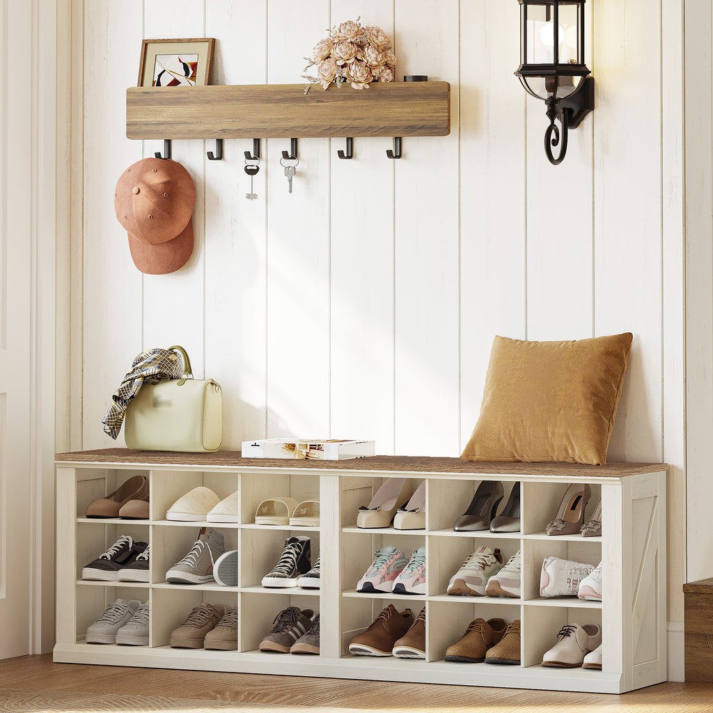 Hzuaneri Shoe Bench, Bench with Storage Space, Seat Chest, 2 Sturdy Hinges, Storage Cabinet, 40 x 100 x 48 cm for Hallway, Living Room, X Sturdy Frame with Canopy, White Brownv SB04514B