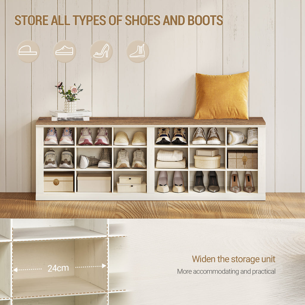 Hzuaneri Shoe Bench, Bench with Storage Space, Seat Chest, 2 Sturdy Hinges, Storage Cabinet, 40 x 100 x 48 cm for Hallway, Living Room, X Sturdy Frame with Canopy, White Brownv SB04514B