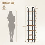 Hzuaneri Bookcase, 7-Tier Bookshelf, Narrow Bookcase Shelving Unit for Living Room, Office, Sturdy, Bedroom, 30 x 33.6 x 208.5 cm, Industrial, Rustic Brown and Black, BC57001B