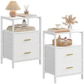 HEXCELEN Bedside Table Set of 2 with 2 Fabric Drawers & Shelf, Nightstand for Bedroom and Living Room, White