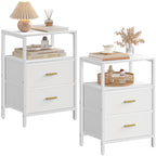 HEXCELEN Bedside Table Set of 2 with 2 Fabric Drawers & Shelf, Nightstand for Bedroom and Living Room, White