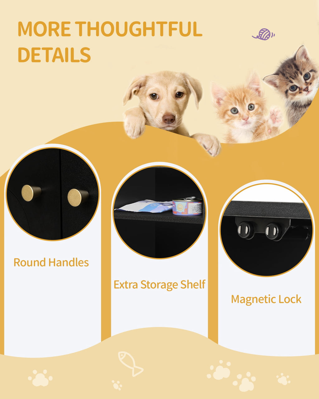 Cat Litter Box Enclosure 39.4" with Storage, Wooden Cabinet with Sisal Mat for Living Room, Black and Gold