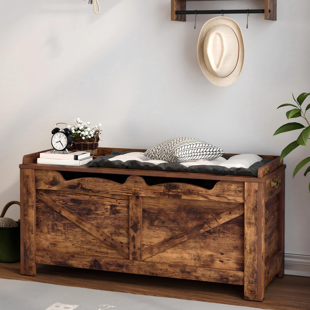 39.4 Inches Storage Chest, Storage Bench with Safety Hinge, Supports 330 lb and Easy Assembly, 50 Gal Toy Trunk for Entryway, Bedroom, Living Room, Rustic Brown