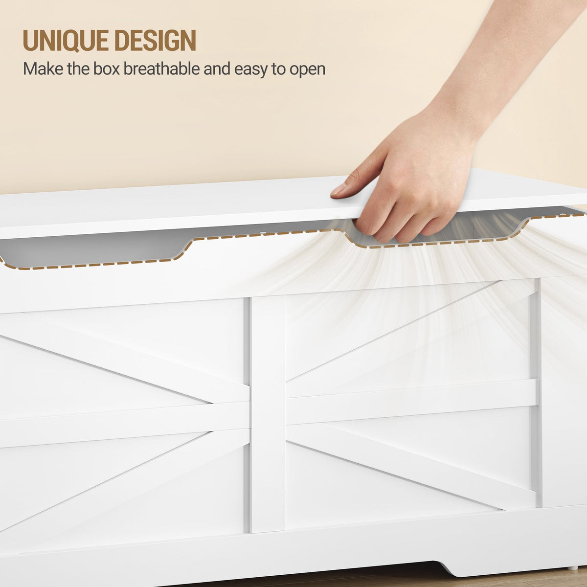 47.2" Storage Chest, Wooden Lift-Top Bench Trunk with 2 Hinges, Shoe Bench Organizer, White