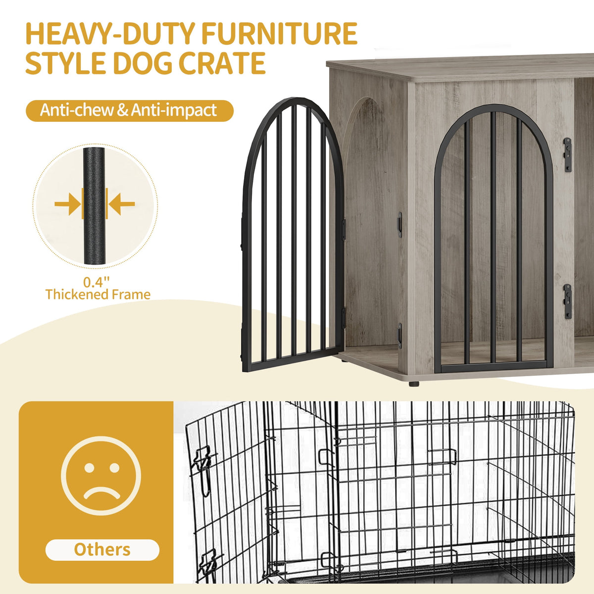 Hzuaneri 26.8" Dog Crate Furniture, Wooden Dog Kennel with Cushion, Indoor Dog Cage for Small Dogs, Decorative Pet House Side End Table, Chew-Resistant, Greige