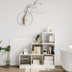 Hzuaneri Bookcase, 6 Cube Storage Unit, Cube Bookcase Storage Organiser, White Wide Wooden Book Shelf for Living Room, Home Office, Bedroom, Study, White, BC24113X