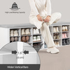Shoe Storage Bench with Cushion, Entryway Storage Bench with 18 Cubbies, 59" Widened Organizer Cabinet, Long Cubby Rack for Living Room, Bedroom, Entryway, White