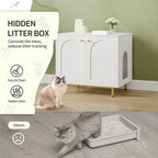 Hzuaneri Hidden Cat Litter Box Enclosure, 31.5" Wooden Indoor Cat House, Litter Box Furniture Cabinet for Self-Cleaning Litter Boxes, White Gold
