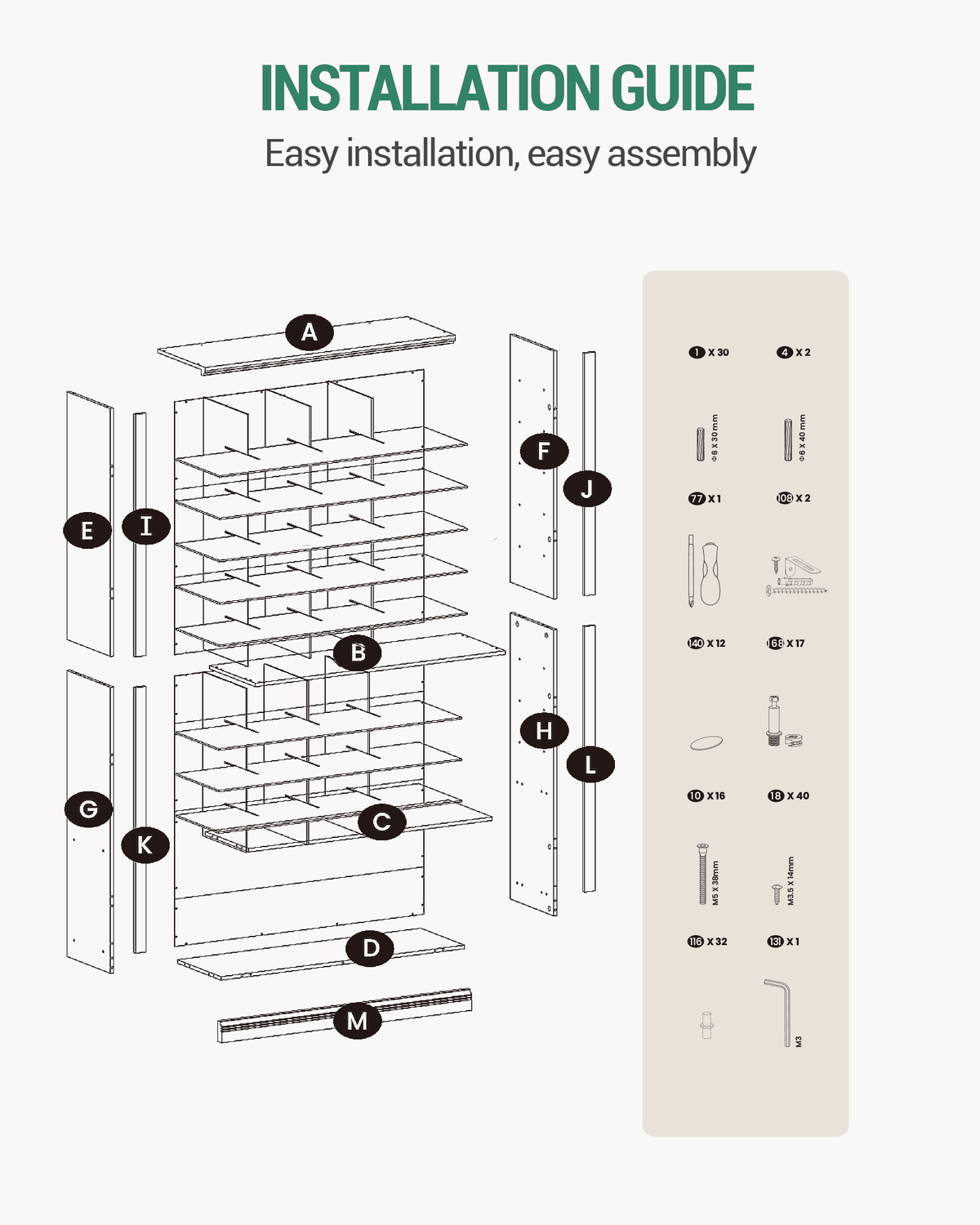 Hzuaneri 11-Tier Shoe Storage Cabinet, 37.6 in Wide Wooden Shoe Rack with 40 Cubbies, Tall Freestanding Shoe Organizer for 40-44 Pairs, Easy Assembly Shoe Cabinet for Closet, Entryway, Living Room, White