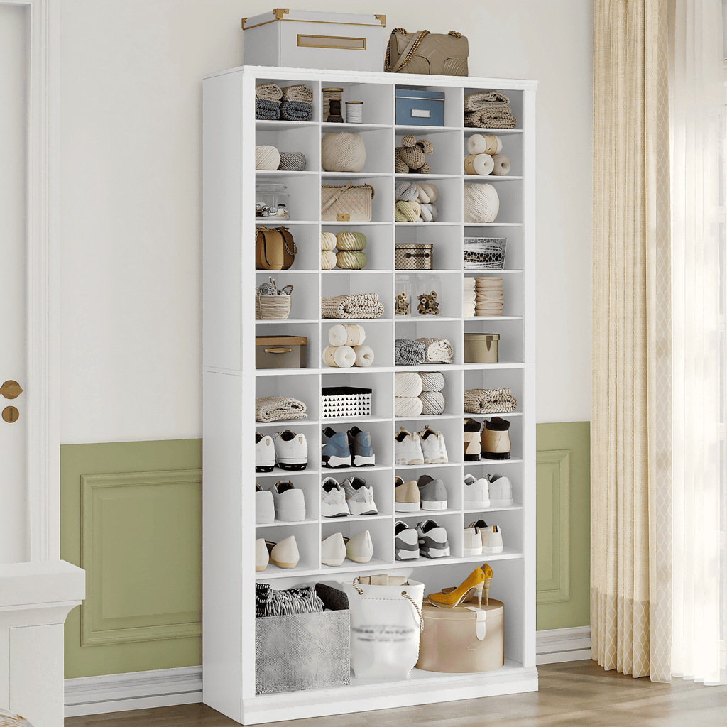 Hzuaneri 11-Tier Shoe Storage Cabinet, 37.6 in Wide Wooden Shoe Rack with 40 Cubbies, Tall Freestanding Shoe Organizer for 40-44 Pairs, Easy Assembly Shoe Cabinet for Closet, Entryway, Living Room, White