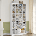 Hzuaneri 11-Tier Shoe Storage Cabinet, 37.6 in Wide Wooden Shoe Rack with 40 Cubbies, Tall Freestanding Shoe Organizer for 40-44 Pairs, Easy Assembly Shoe Cabinet for Closet, Entryway, Living Room, White