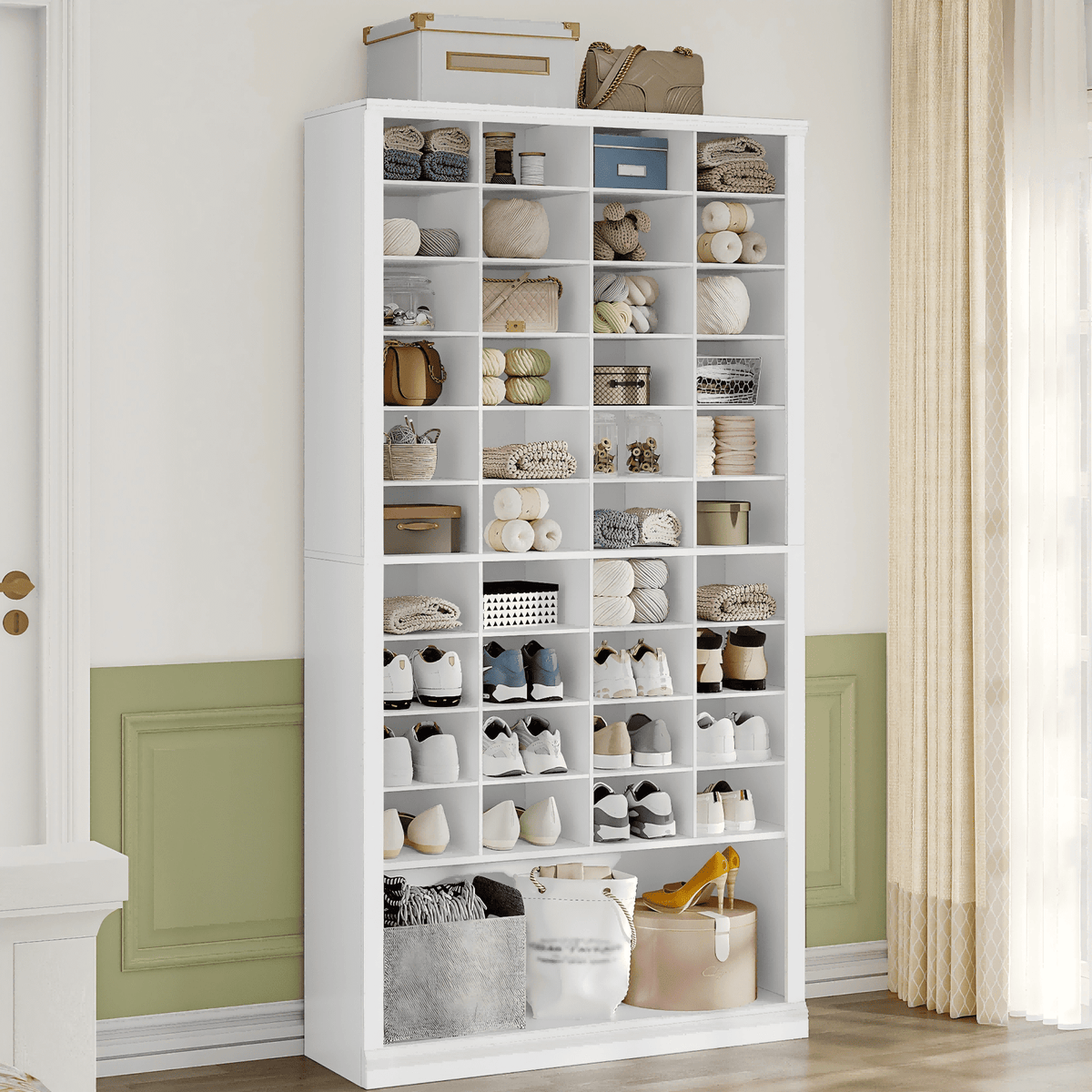 Hzuaneri 11-Tier Shoe Storage Cabinet, 37.6 in Wide Wooden Shoe Rack with 40 Cubbies, Tall Freestanding Shoe Organizer for 40-44 Pairs, Easy Assembly Shoe Cabinet for Closet, Entryway, Living Room, White