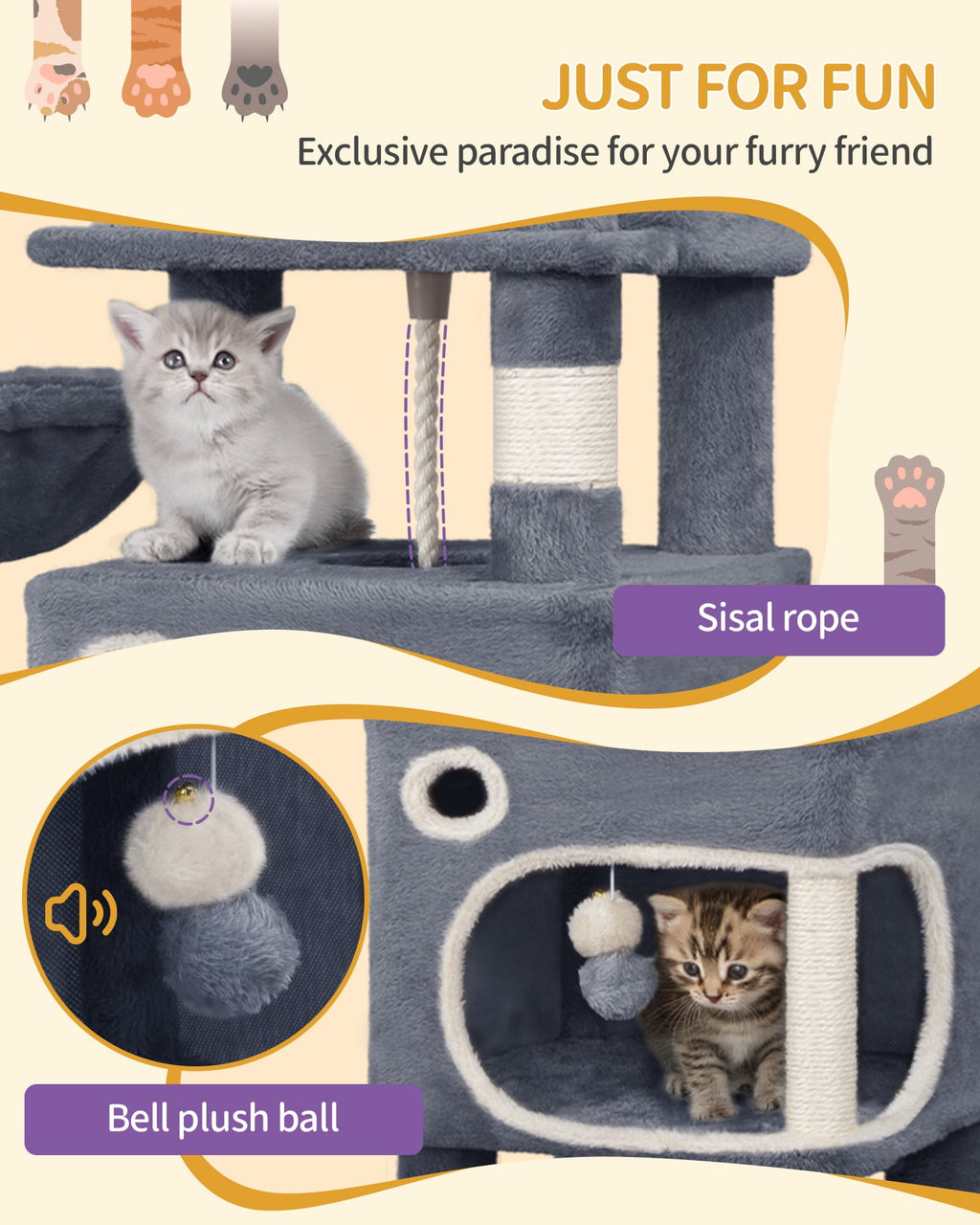 Cat Tree, 62.6‑Inch Tall Multi‑Level Cat Tower for Indoor Cats with Scratching Posts, Platforms, Cat Caves and Basket, Dark Gray