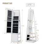 Hzuaneri Jewelry Cabinets, with 360° Rotating Base, Lockable Full-Length Mirror, Jewelry Cabinet with Mirror, Jewelry Storage, Large 4-Tier Shelves, White and Black JC16003B