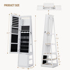 Hzuaneri jewelry cabinets, with 360° rotating base, lockable full-length mirror, large 4-tier storage compartments, 4-in-1 multifunctional, white and beige JC16003BE