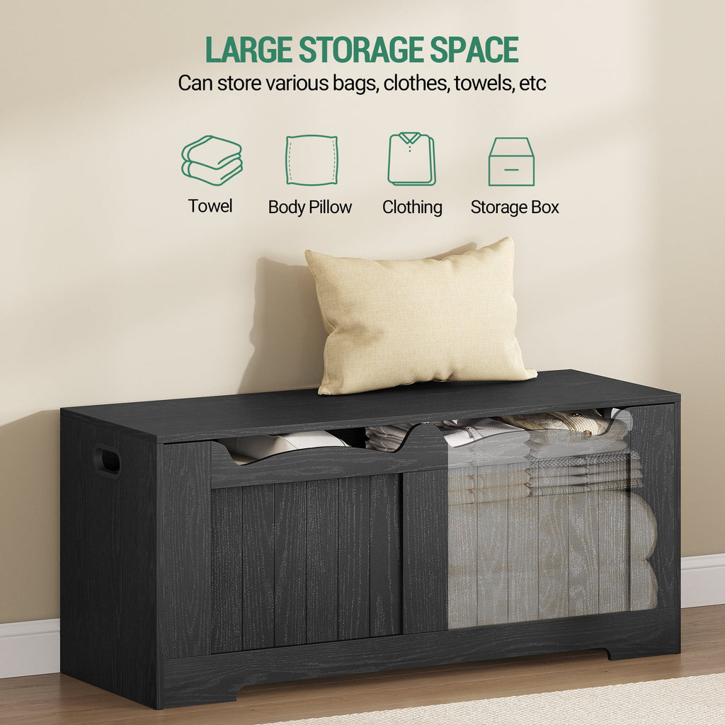 Hzuaneri 43.3" Large Storage Chest, Wooden Storage Bench with 2 Hinges, Lift-Top Chest Organizer for Living Room, Bedroom, Entryway, Black