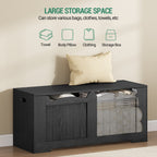 Hzuaneri 43.3" Large Storage Chest, Wooden Storage Bench with 2 Hinges, Lift-Top Chest Organizer for Living Room, Bedroom, Entryway, Black
