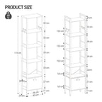 Hzuaneri  Bookcase, 6 Vertical Shelves with 1 Folding Fabric Drawer and 4 Hooks, Open Shelves, Metal Frame, for Study Room, Living Room, Vintage Brown and Black, 24 x 40 x 173 cm BC40601B