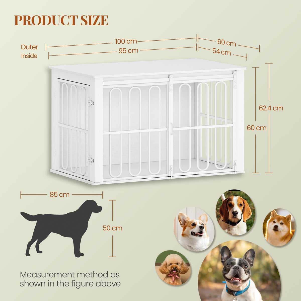 HEXCELEN Wooden Dog Cage Furniture 32 Inch Dog Crate for Home Dog Cage with 2 Doors Sliding Doors for Small Medium Dogs Heavy Duty Side Table 81 × 55 × 62.4 cm White,908113W