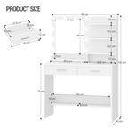 Hzuaneri Dressing Table with Mirror, Vanity Desk with LED Lighting, 3-Color Adjustable Brightness, 2 Drawers, 4 Open Shelves and 2 Compartments, Bedroom Makeup Desk, White DT42703X