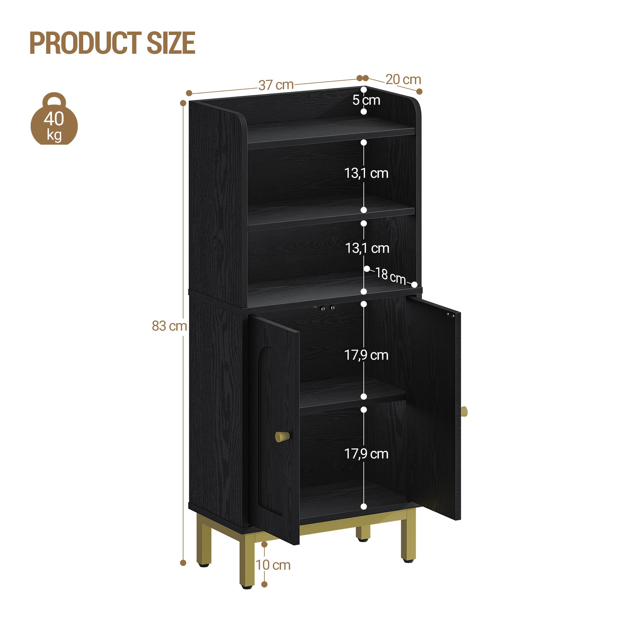 Hzuaneri Bathroom Storage Cabinet, Slim Bathroom Floor Cabinet with 2 Door and Adjustable Shelf, Wooden Freestanding Storage Unit for Dining Kitchen Living Room, Black, BC48204G