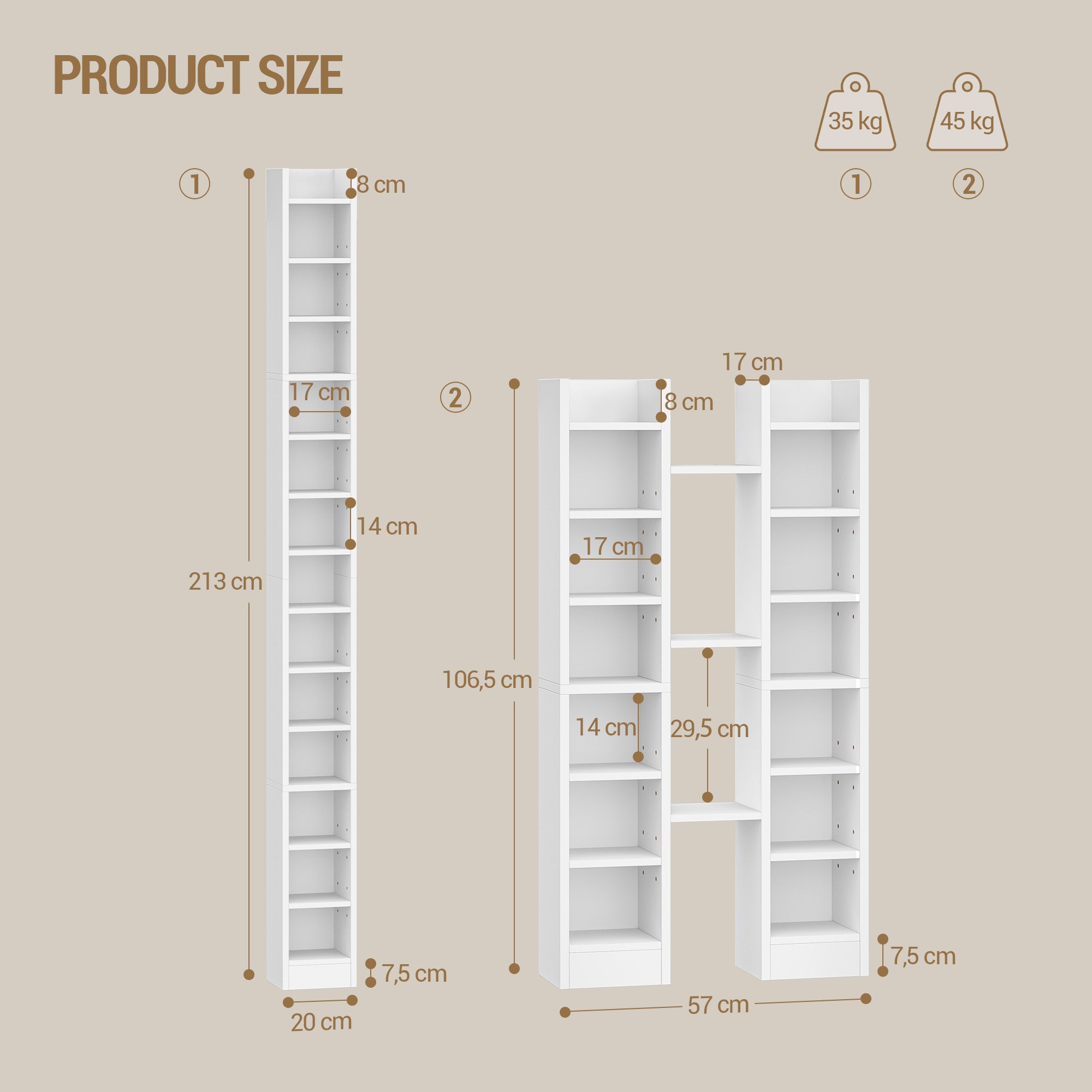 Hzuaneri CD Shelf, DVD Shelf, 14-Tier Open CD Stand, Manga Shelf, Bluray Shelf, Freestanding Shelf, Stand or Display Case, for Living Room, Study, 17 x 20 x 213 cm, White CR21403X