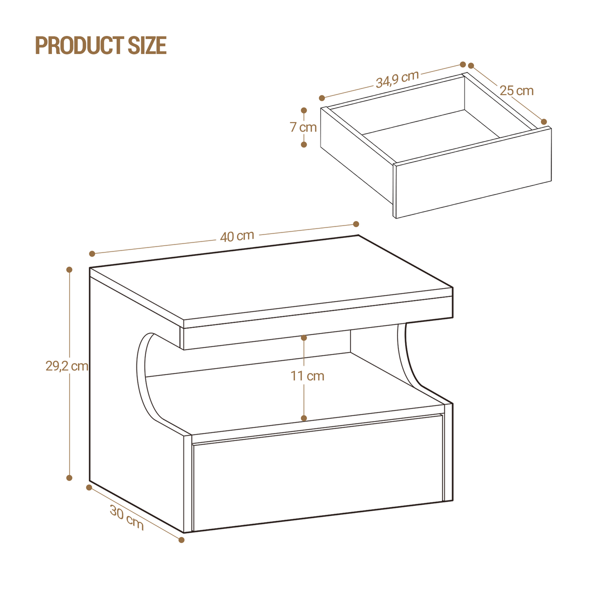 Hzuaneri Floating Bedside Tables Set of 2, Wall Mounted Bedside Cabinets, Floating Nightstand with 1 Drawer with Glides, Open Space, Modern, for Bedroom, Living Room, 30 x 40 x 29.2 cm, White NS50203X