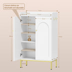 Hzuaneri Shoe Cabinet, Shoe Chest with 5 Levels, Adjustable Shelves, 16-20 Pairs, Gold Handle, Freestanding Shoe Cabinet for Entrance, Hallway, Wardrobe, 36 × 74 × 115 cm, White SR67803A